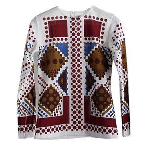 Vintage 1970s Virginia Slims-style Retro Patterned Long Sleeve Top, Large